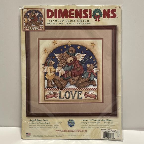 Dimensions Other - Dimensions Stamped Cross Stitch Kit Angel Bear Love 12X12 New Complete